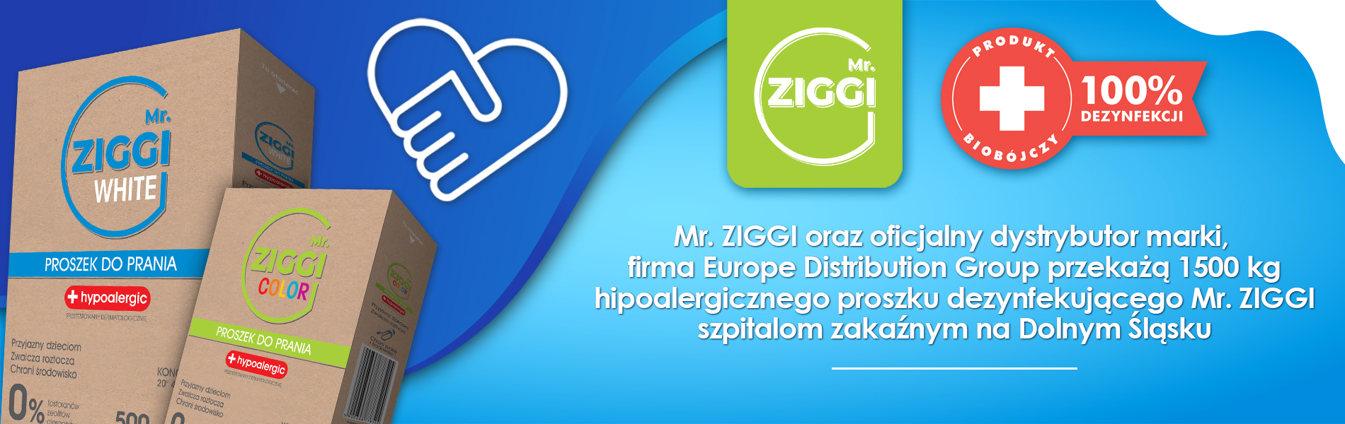 Proszek dezynfekujący przekazany do szpitali przez firmę Europe Distribution Group - produkty Mr. ZIGGI